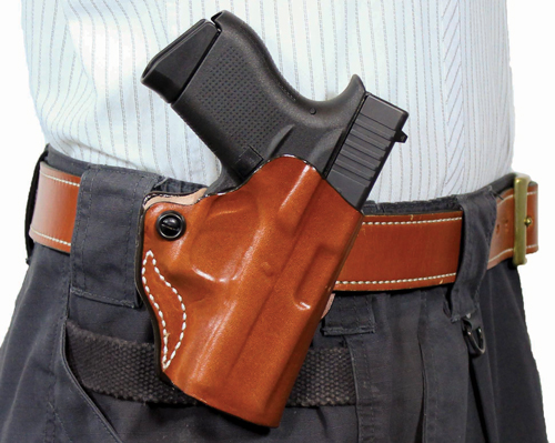019TA7DZ0.jpg DESANTIS MINI SCABBARD HOLSTER - RH OWB LEATHER KIMBER MICRO TN - Image 1