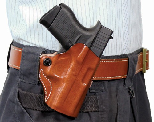 019TAB6Z0.jpg DESANTIS MINI SCABBARD HOLSTER - RH OWB LEATHER GLK 1923 TAN - Image 1