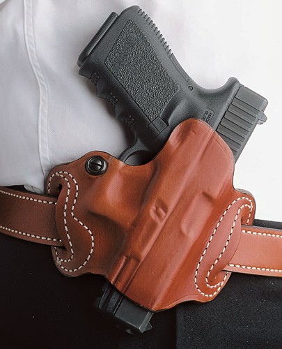 086TA21Z0.jpg DESANTIS MINI SLIDE HOLSTER - OWB RH LEATHER 1911 TAN - Image 1