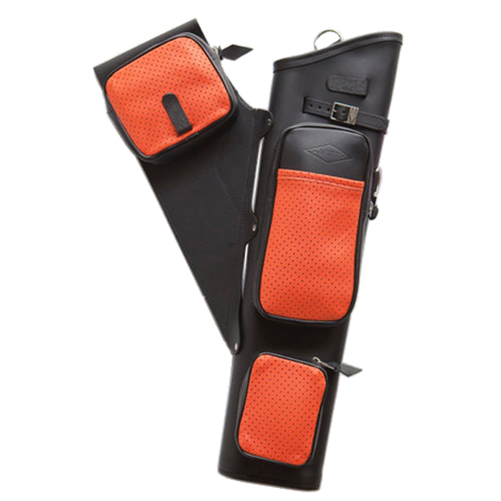 1004271_1.jpg Neet NT-2300 Leather Target Quiver Black with Orange Pockets RH - Image 1