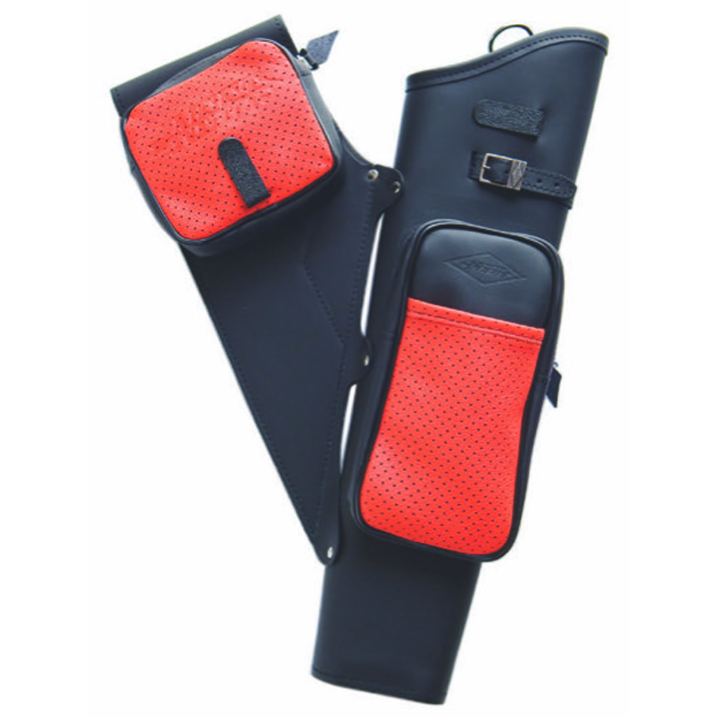 1004280_1.jpg Neet NT-2100 Leather Target Quiver Black with Orange Pockets RH - Image 1