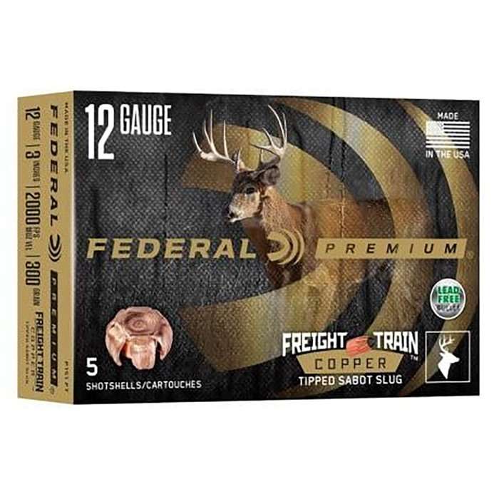 1046782-14299243.jpg FEDERAL 12GA 3" 300GR FREIGHT TRAIN COPPER SABOT SLUG 5 RD/BX 10 BX/CS - Image 1