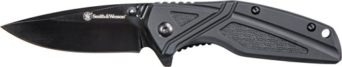 1084309-1.jpg S&W KNIFE BLACK RUBBER 3" BLK - OXIDE BLADE W/POCKET CLIP - Image 1