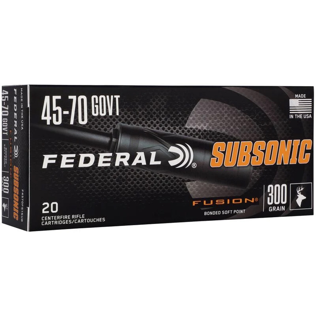 1103307_1-2.jpg Federal Subsonic Rifle Ammo 45-70 Govt 300 gr. Fusion Subsonic 20 rd. - Image 1