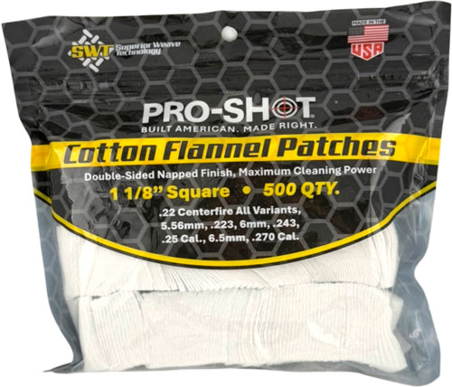 118500_1.jpg PRO SHOT CLEANING PATCH COTTON - FLANNEL .22-.270 1 1/8" 500CT - Image 1