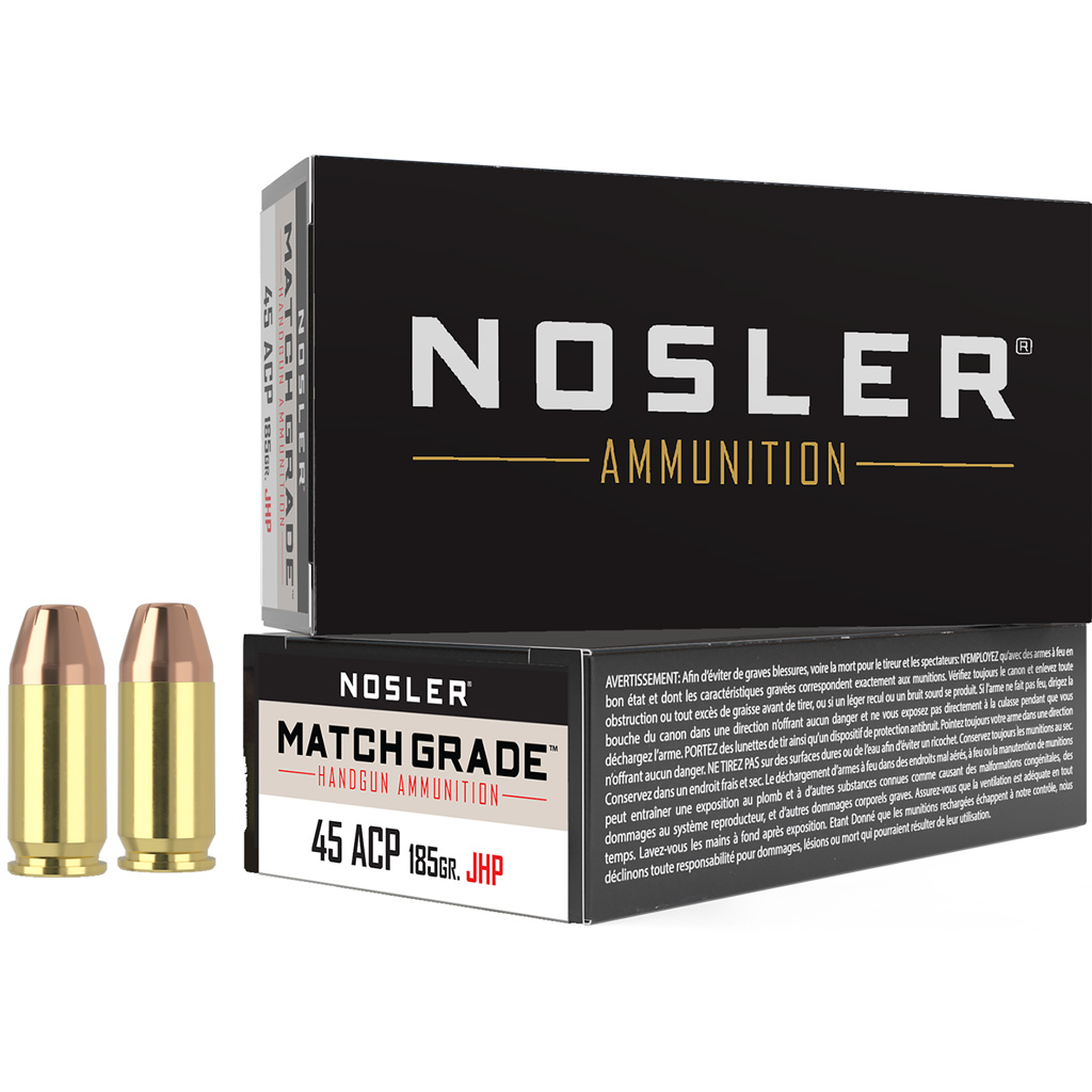 1206236_1.jpg Nosler Match Grade Handgun Ammunition 45 ACP 185 gr. CC HPBT 50 rd. - Image 1