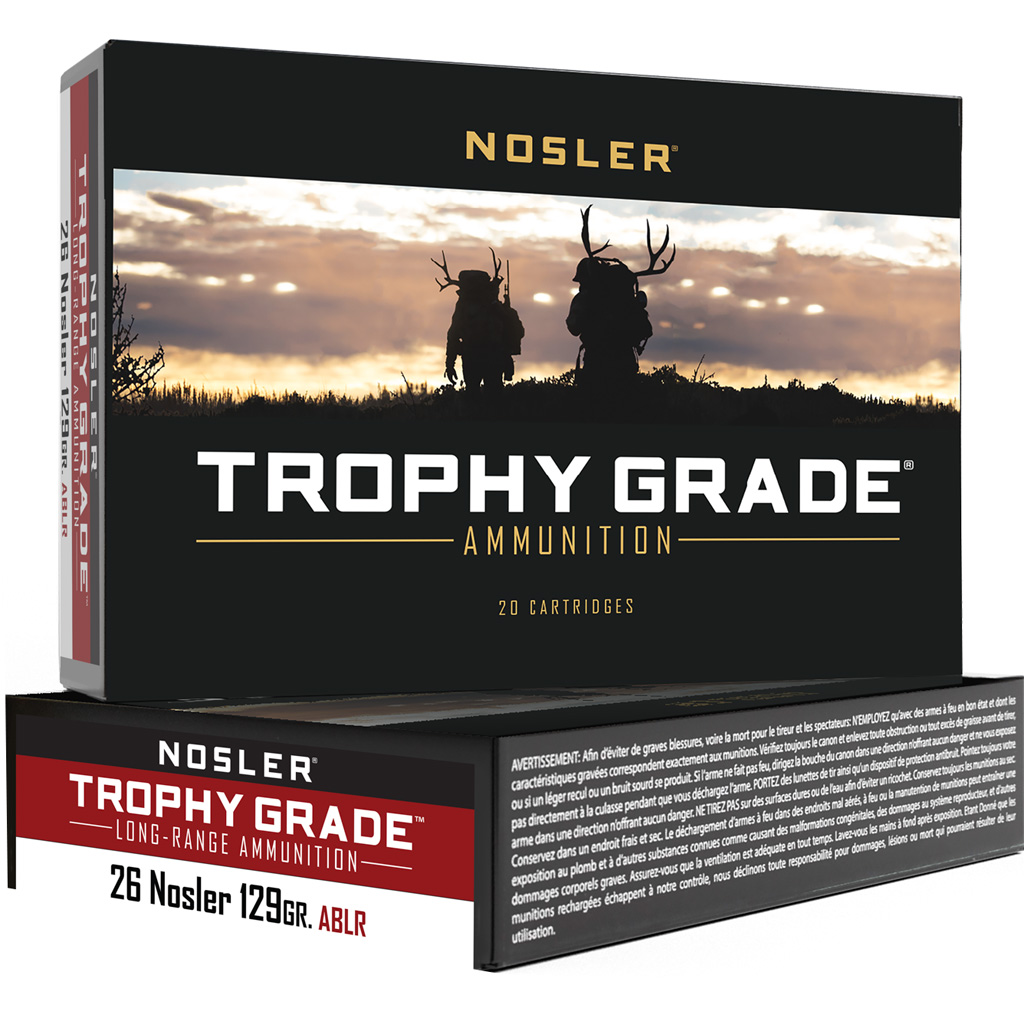 1206349_1.jpg Nosler Trophy Grade Long Range Rifle Ammunition 26 Nosler 129 gr. ABLR SP 20 rd. - Image 1
