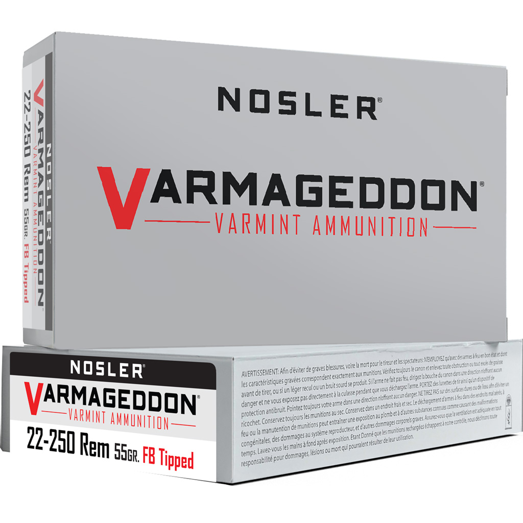 1206385_1.jpg Nosler Varmageddon Rifle Ammunition 22-250 Rem. 55 gr. VG FBT 20 rd. - Image 1
