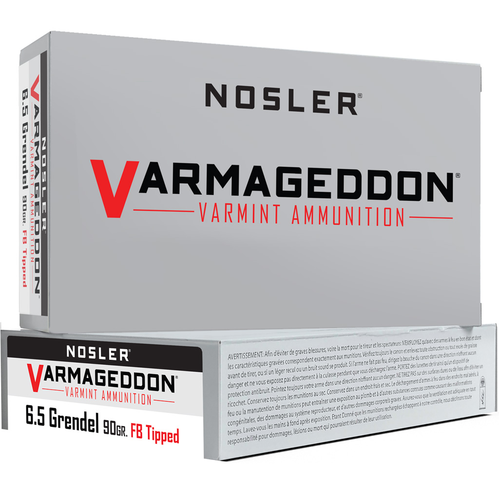 1206390_1.jpg Nosler Varmageddon Rifle Ammunition 6.5mm Grandel 90 gr. VG FBT 20 rd. - Image 1