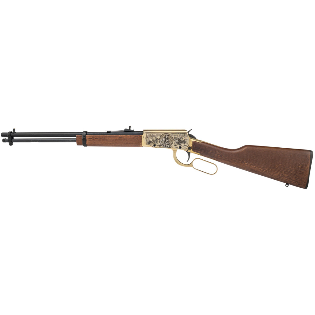 1213693_1.jpg Rossi Rio Bravo Buffalo Bill Rifle 22 lr 18 in. Wood Stock Engraved PVD Gold 15 rd - Image 1