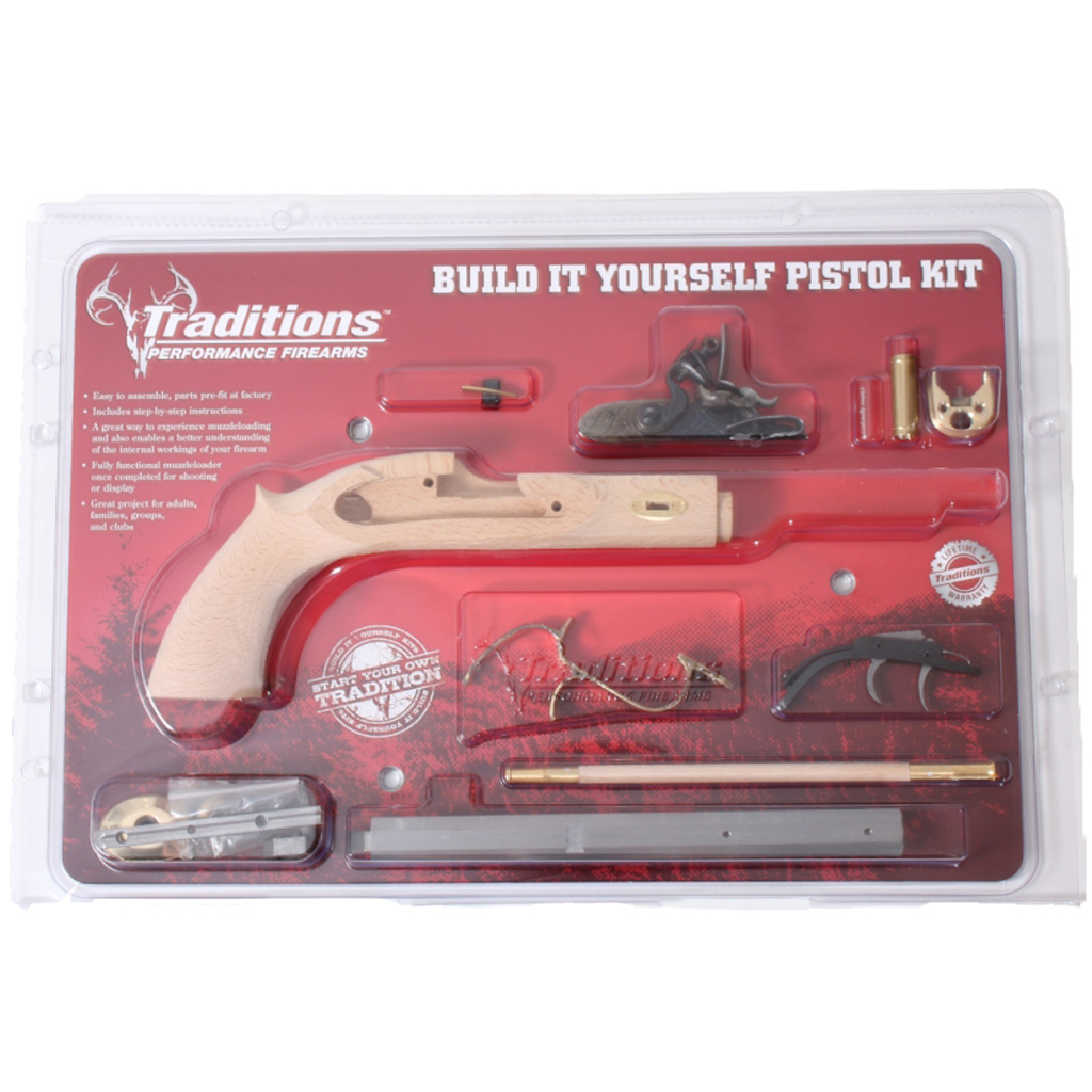 1214620_1.jpg Traditions Crockett Flintlock Pistol Kit .50 Cal 9.75 in. White/Raw Hardwood - Image 1
