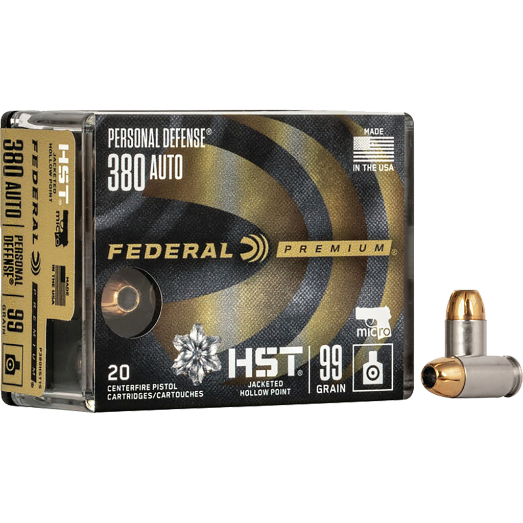 1702398_1.jpg Federal Premium Personal Defense Handgun Ammo 380 ACP 99 gr. HST Micro JHP 20 rd. - Image 1