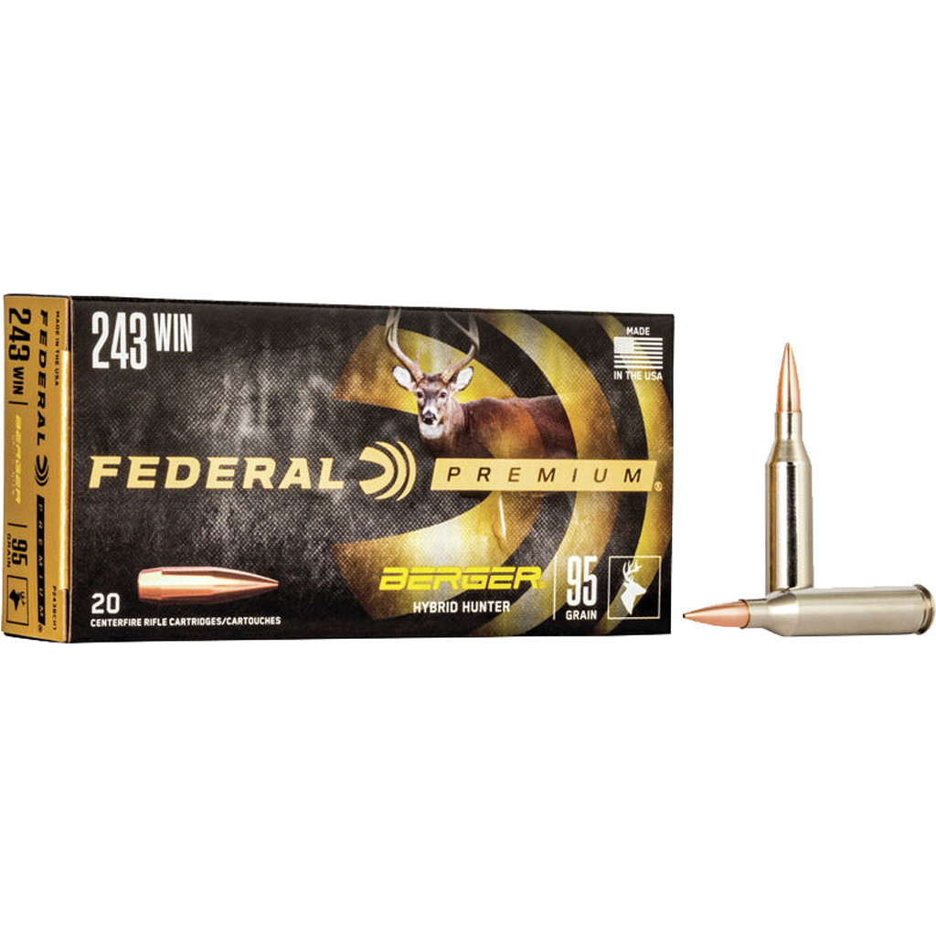 1704450_1.jpg Federal Premium Rifle Ammo 243 Win. 95 gr. Berger Hybrid Hunter 20 rd. - Image 1