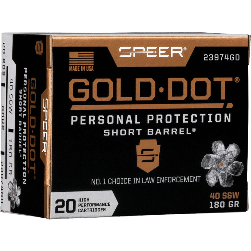 1705899_1.jpg Speer Gold Dot Personal Protection Pistol Ammo 40 S&W 180 gr. HP Short Barrel 20 rd. - Image 1