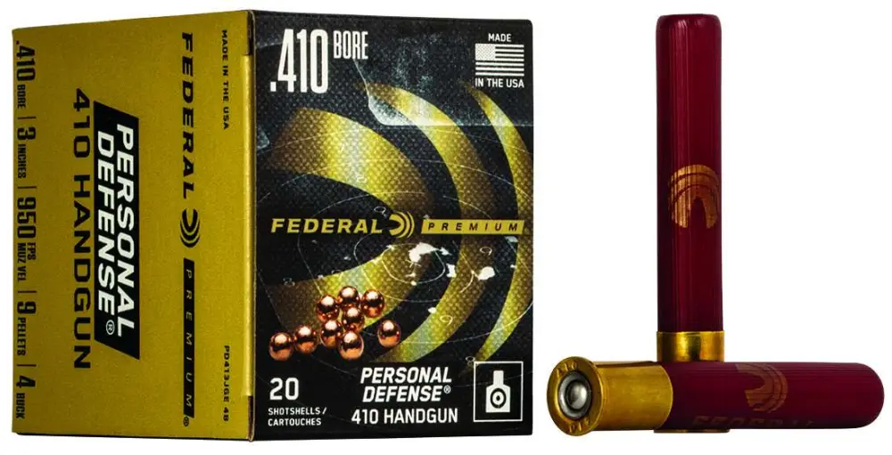 20084-14250810.webp FEDERAL 410GA 3" 9 PELLET 4 BUCK "PERSONAL DEFENSE" 20 RD/BX 10 BX/CS - Image 1