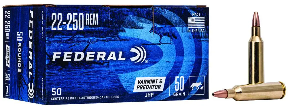 2781-14251191.webp FEDERAL 22250 REM 50GR JHP 50 CT AE VARMINT 50 RD/BX 5 BX/CS - Image 1