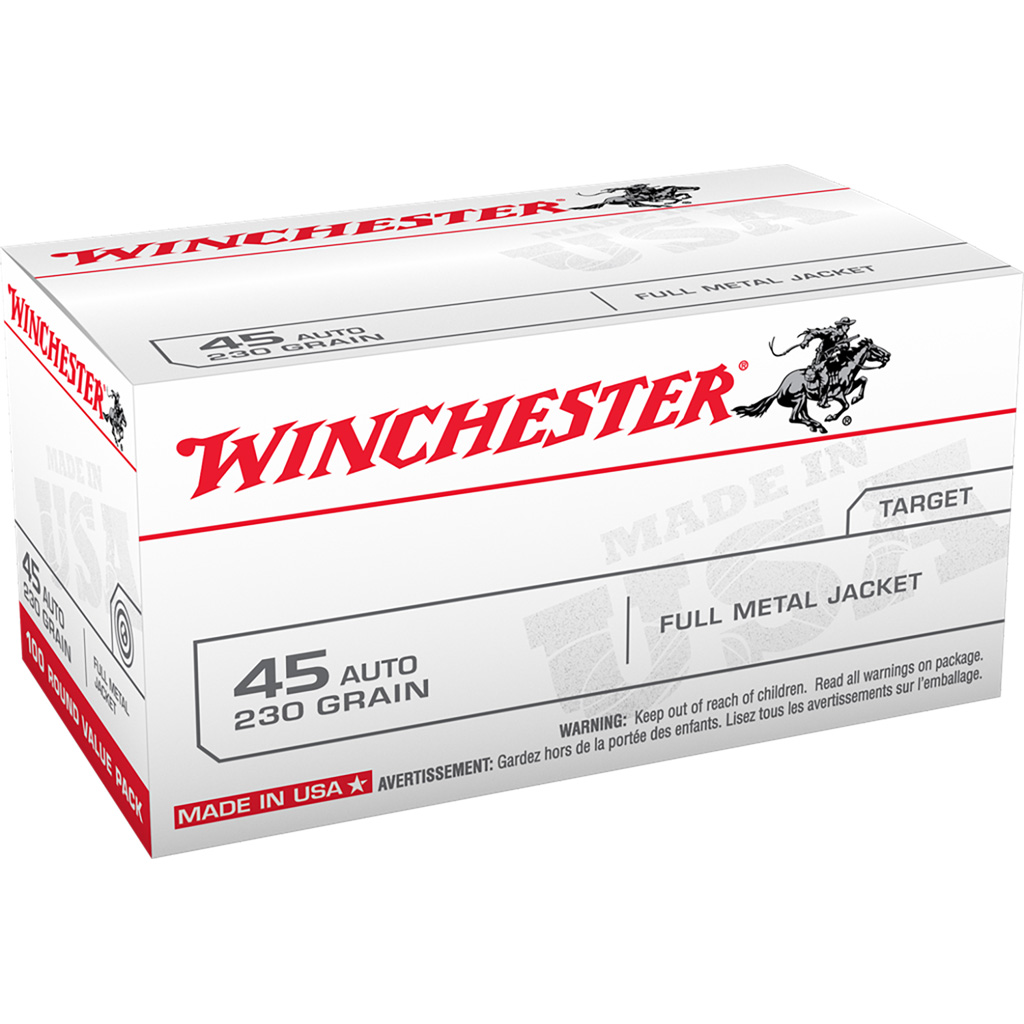 702474_1.jpg Winchester USA Pistol Ammo 45 ACP 230 gr. FMJ 100 rd. - Image 1