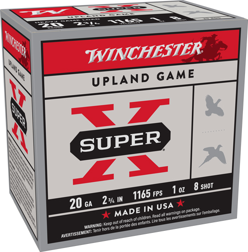 AXU20H8.jpg WINCHESTER SUPER-X 20GA 2.75" - 1OZ #8 1165FPS 250RD CASE LOT - Image 1