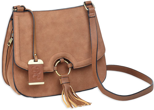 BDP034_1.jpg BULLDOG CONCEALED CARRY PURSE - CROSS BODY CARAMEL SUEDE - Image 1