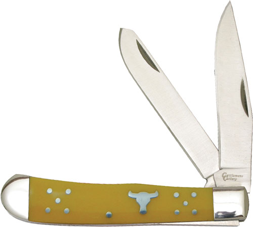 CC0002YD.jpg ABKT CATTLEMANS CUTLERY 3.25" - YELLOW HANDLE TRAPPER 2-BLADE - Image 1