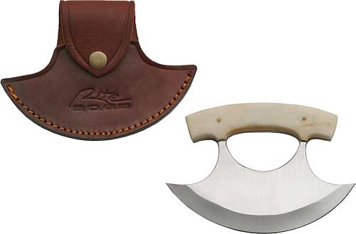DH8011BO.jpg SZCO RITE EDGE 6" BONE HANDLE - ULU W/LEATHER SHEATH - Image 1