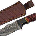 SZCO RITE EDGE 4" BUFFALO HORN - /TWISTED WOOD DAMASCUS W/SHTH