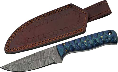 DM1290.jpg SZCO RITE EDGE 4" BLUE TWISTED - WOOD HUNTER DAMASCUS W/SHTH - Image 1