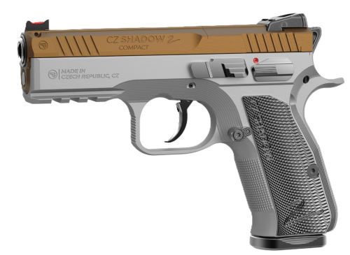 G86159.jpg CZ SHADOW 2 COMPACT OR 9MM FS - 4" 15RD GOLD SILVER GRIPS - Image 1
