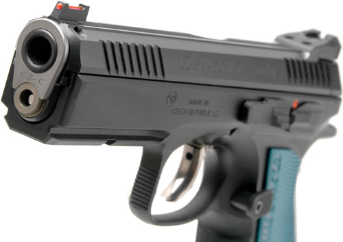 G91044CZ_FRT-LEFT-ANGLE.jpg CZ CUSTOM SHADOW 2 ACCU 9MM FS - 17-SHOT BLACK POLY BLUE GRIPS - Image 1