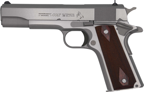GO1911CSS38-1.jpg COLT GOVERNMENT 1911 38 SUPER - 5" 9RD STAINLESS ROSEWOOD - Image 1
