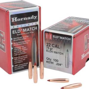 HORNADY BULLETS 22CAL .224 - 75GR ELD-M MATCH 100CT 25BX/CS