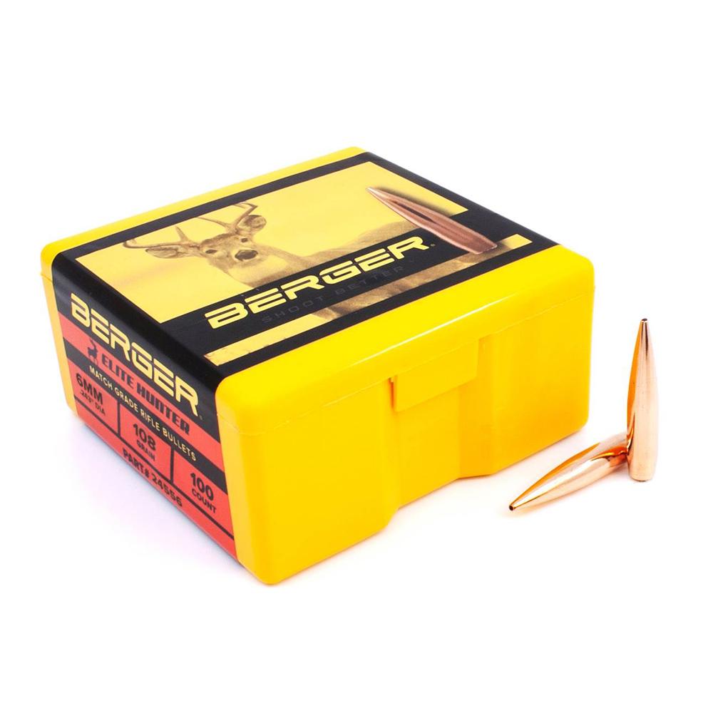 https3A2F2Fmedia.chattanoogashooting.com2Fimages2Fproduct2FBB245562FBB24556.jpg Berger Elite Hunter Rifle Bullets 6mm 108 gr HPBT 100/ct - Image 1