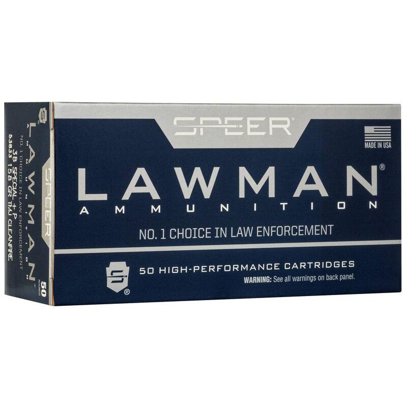 https3A2F2Fmedia.chattanoogashooting.com2Fimages2Fproduct2FCC538332FCC538331.jpg Speer Lawman Clean-Fire Handgun Ammunition .38 Spl(+P) 158gr TMJ 900 fps 50/ct - Image 1