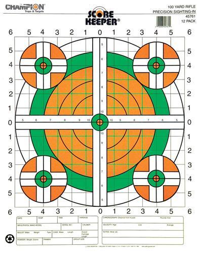 https3A2F2Fmedia.chattanoogashooting.com2Fimages2Fproduct2FCM457312FCM45731.jpg Champion Scorekeeper Targets Fluorescent Orange & Green Bull - 100 yd. Rifle Sight-In 100/Pack - Image 1