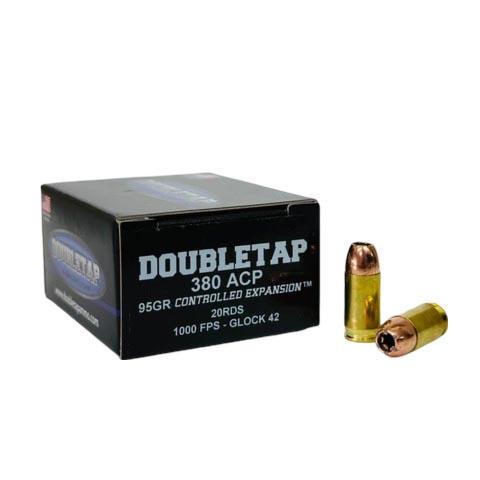 https3A2F2Fmedia.chattanoogashooting.com2Fimages2Fproduct2FDT380A95CE2FDT380A95CE.jpg Double Tap Controlled Expansion Handgun Ammunition 380 ACP 95gr JHP 1000 fps 20/ct - Image 1