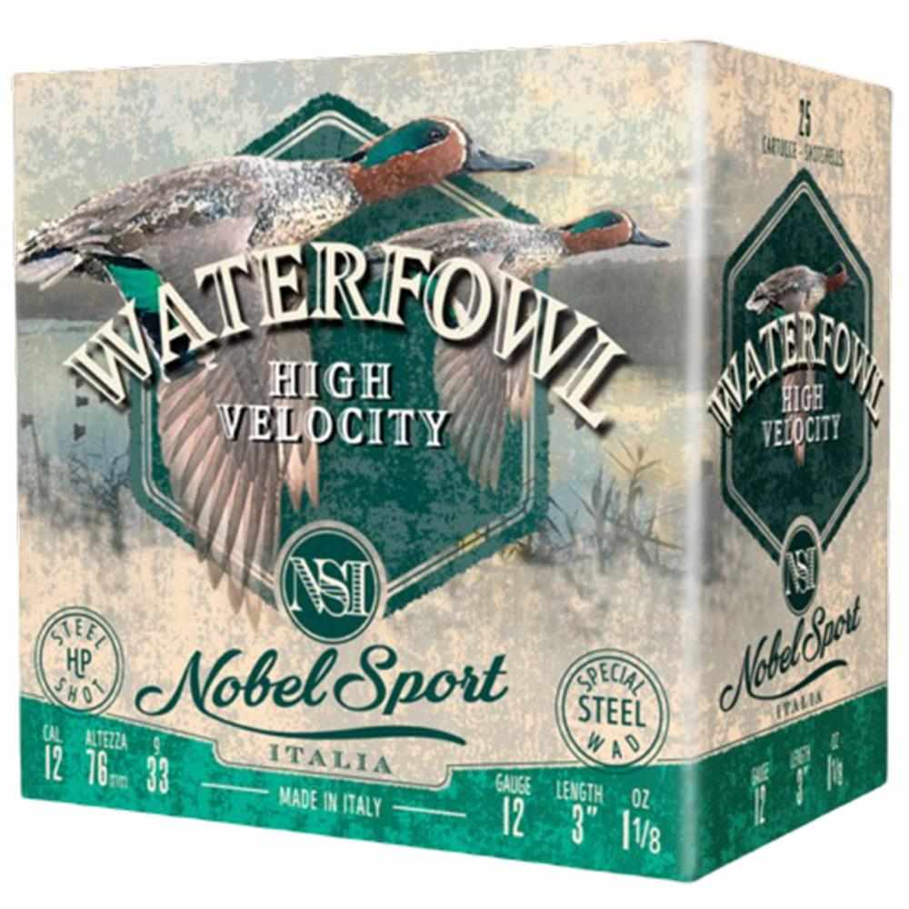 https3A2F2Fmedia.chattanoogashooting.com2Fimages2Fproduct2FEPANS123STVEL22FEPANS123STVEL2-1.jpg Nobel Sport Steel Waterfowl High Velocity Shotshells 12ga 3" 1-1/8oz 1500 fps #2 25/ct - Image 1