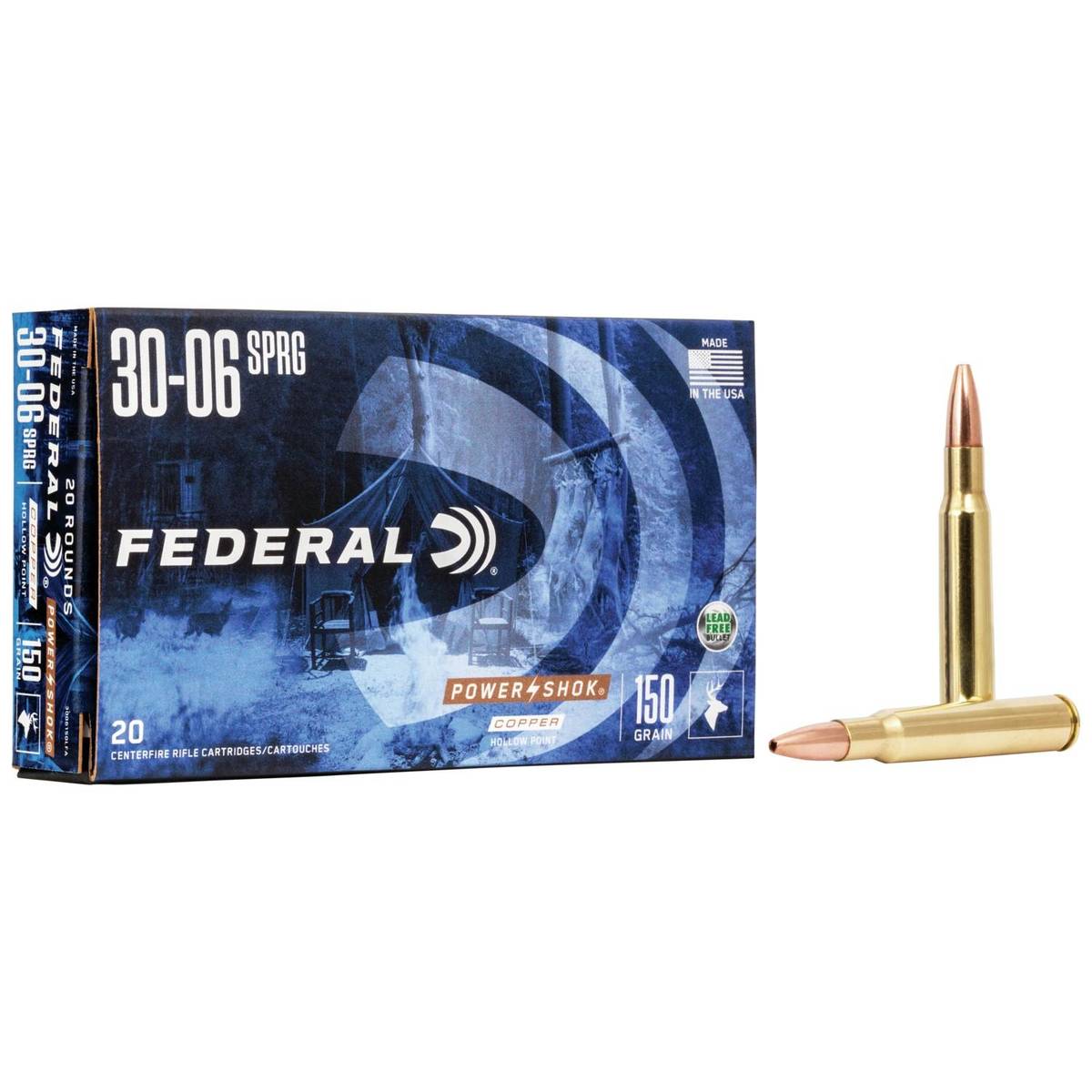 https3A2F2Fmedia.chattanoogashooting.com2Fimages2Fproduct2FFA3006150LFA2FFA3006150LFA_1.jpg Federal Copper Power-Shok Rifle Ammunition .30-06 Sprg150 gr CHP 2910 fps 20/ct - Image 1