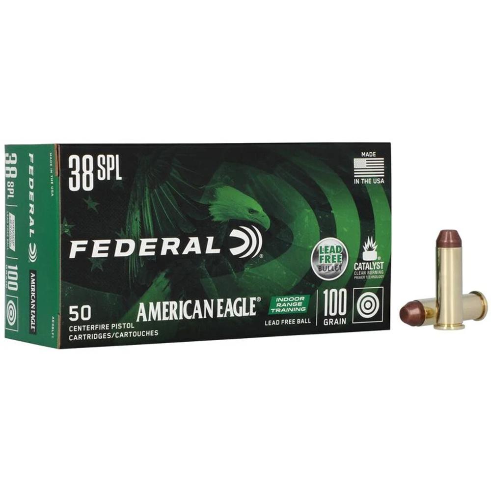 https3A2F2Fmedia.chattanoogashooting.com2Fimages2Fproduct2FFAAE38LF12FFAAE38LF1-1.jpg Federal American Eagle IRT Lead Free Handgun Ammunition .38 Spl 100gr FMJ 960 fps 50/ct - Image 1