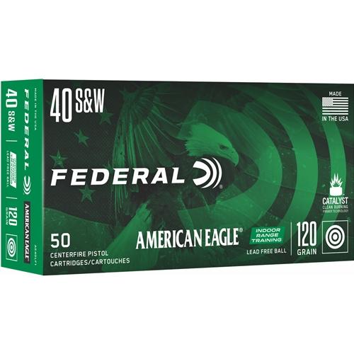 https3A2F2Fmedia.chattanoogashooting.com2Fimages2Fproduct2FFAAE40LF12FFAAE40LF1.jpg Federal American Eagle IRT Lead Free Handgun Ammunition .40 S&W 120gr FMJ 50/ct - Image 1