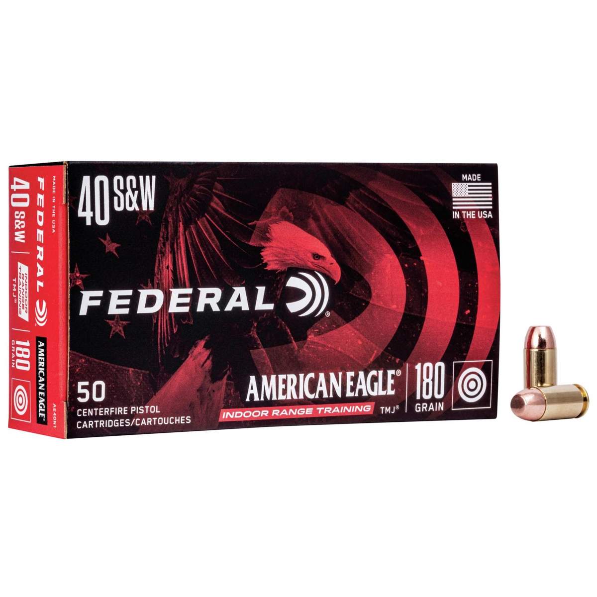 https3A2F2Fmedia.chattanoogashooting.com2Fimages2Fproduct2FFAAE40N12FFAAE40N1_1.jpg American Eagle IRT Handgun Ammunition .40 S&W 180 gr TMJ 1000 fps 50/ct - Image 1