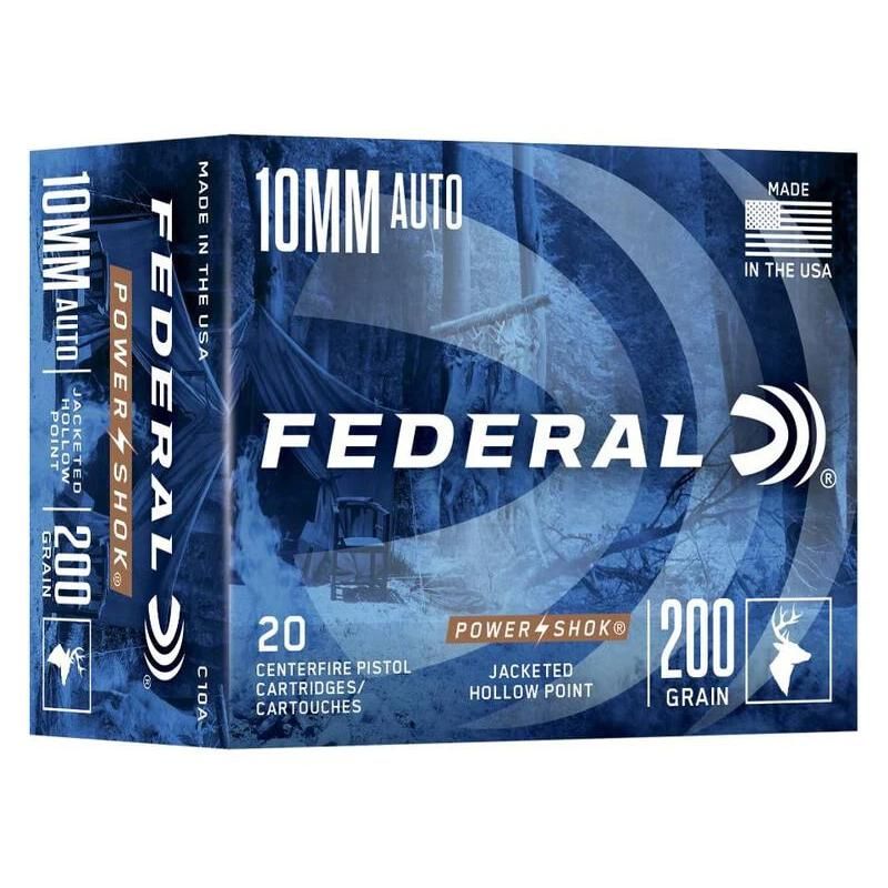 https3A2F2Fmedia.chattanoogashooting.com2Fimages2Fproduct2FFAC10A2FFAC10A1.jpg Federal Power-Shok Handgun Ammunition 10mm Auto 200gr JHP 1110 fps 20/ct - Image 1