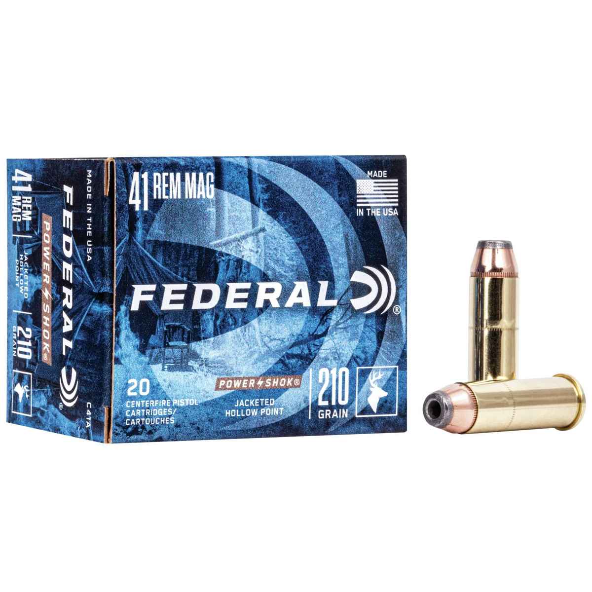 https3A2F2Fmedia.chattanoogashooting.com2Fimages2Fproduct2FFAC41A2FFAC41A_1.jpg Federal Power-Shok Handgun Ammunition .41 Mag 210 gr JHP 1230 fps 20/box - Image 1
