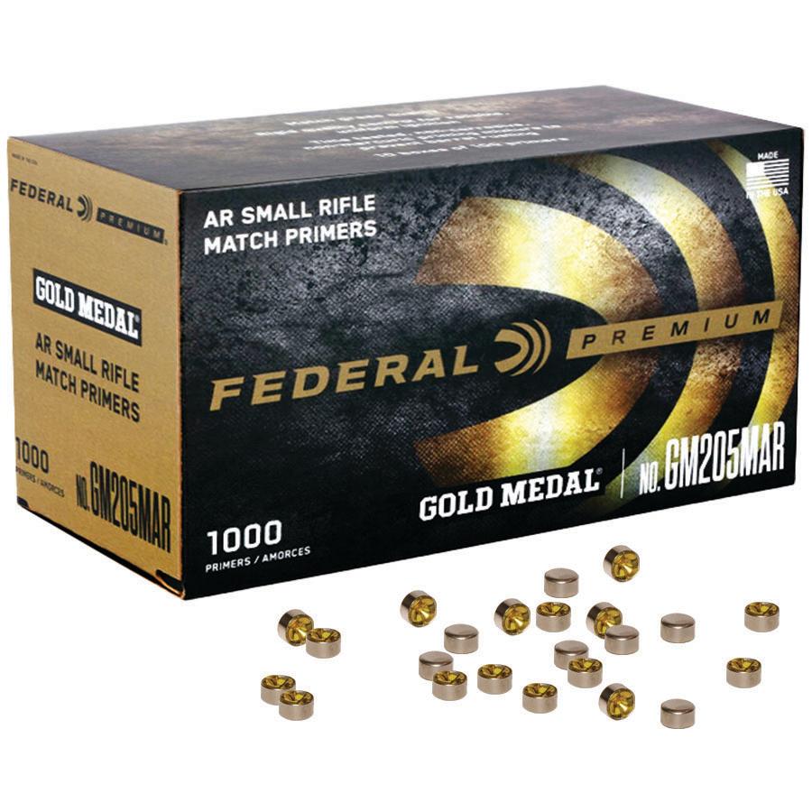 https3A2F2Fmedia.chattanoogashooting.com2Fimages2Fproduct2FFAGM205MAR2Fbuy-federal-gold-medal-centerfire-primers-online-now.jpg Federal Premium Gold Medal Centerfire Primers AR Small Rifle Match 1000/ct - Image 1