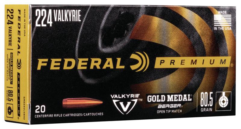 https3A2F2Fmedia.chattanoogashooting.com2Fimages2Fproduct2FFAGM224VLKBH22FFAGM224VLKBH2.jpg Federal Gold Medal Berger Rifle Ammunition .224 Valkyrie 80.5 gr OTM 2925 fps 20/ct - Image 1