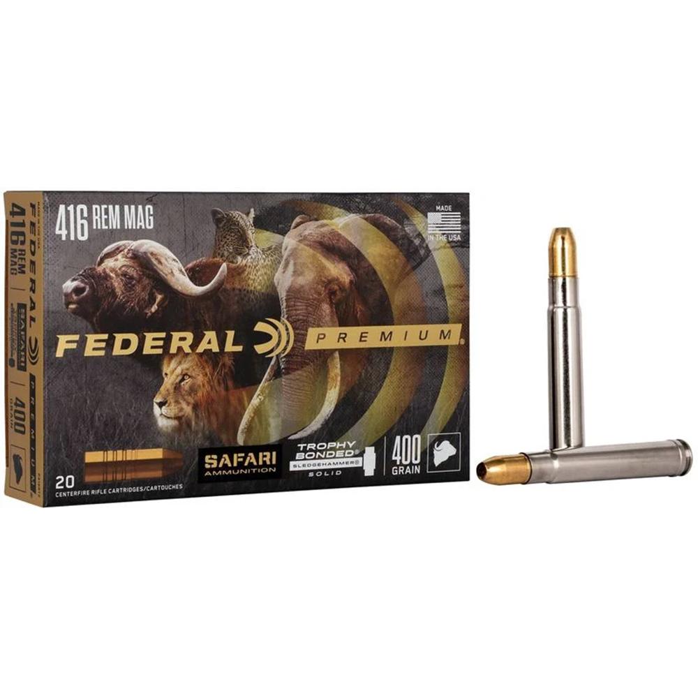 https3A2F2Fmedia.chattanoogashooting.com2Fimages2Fproduct2FFAP416RT22FFAP416RT2-1.jpg Federal Premium Cape-Shok Rifle Ammunition .416 Rem Mag 400 gr BSS 2400 fps - 20/ct - Image 1
