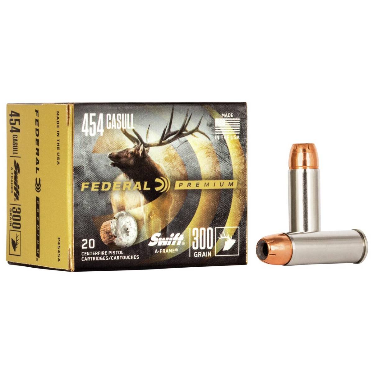 https3A2F2Fmedia.chattanoogashooting.com2Fimages2Fproduct2FFAP454SA2FFAP454SA_1.jpg Federal Premium Vital-Shok Handgun Ammunition .454 Casull 300 gr SAF 1520 fps 20/box - Image 1