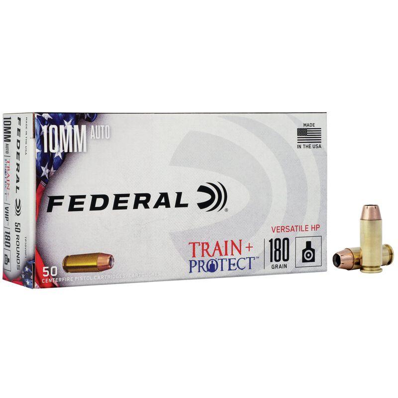 https3A2F2Fmedia.chattanoogashooting.com2Fimages2Fproduct2FFATP10VHP12FFATP10VHP1.jpg Federal Train + Protect Handgun Ammunition 10mm Auto 180gr VHP 1175 fps 50/ct - Image 1