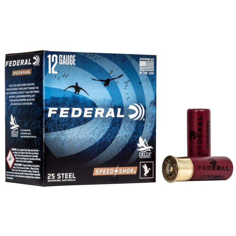 https3A2F2Fmedia.chattanoogashooting.com2Fimages2Fproduct2FFAWF14532FFAWF1453.jpg Federal Speed-Shok High Velocity Steel Shotshells 12ga 2-3/4" 1-1/8oz 1500 fps #3 Shot 25/ct - Image 1