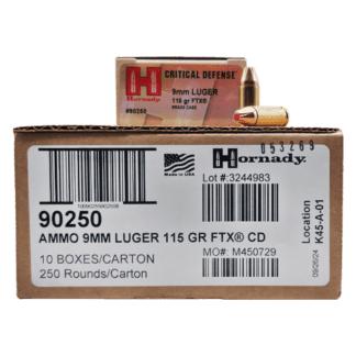 https3A2F2Fmedia.chattanoogashooting.com2Fimages2Fproduct2FHO90250C2F90250c.jpg Hornady Critical Defense FTX Handgun Ammunition 9mm Luger 115gr PT 1140 fps 250/ct Case (10-25/ct Boxes) - Image 1