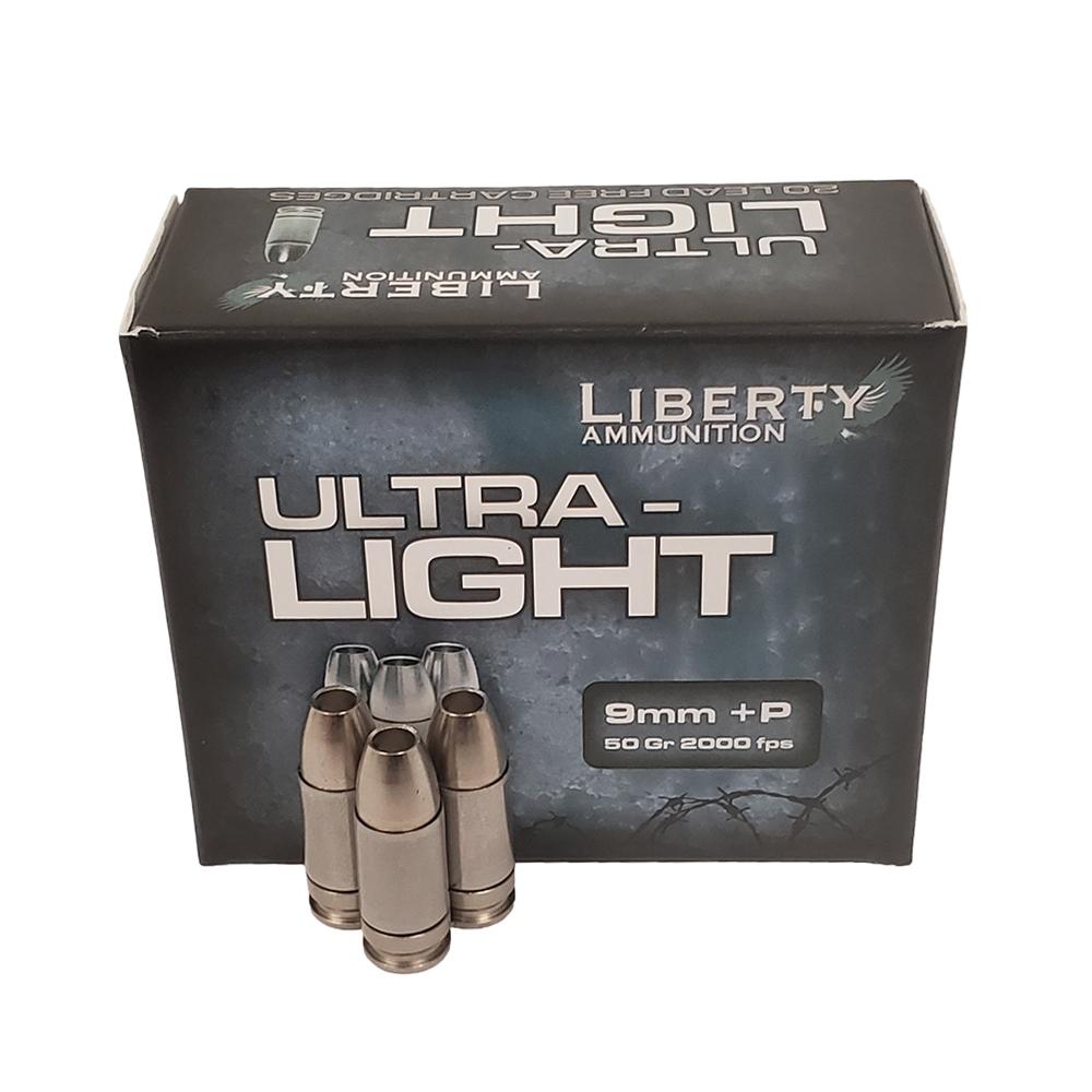 https3A2F2Fmedia.chattanoogashooting.com2Fimages2Fproduct2FIVLAUL90522FIVLAUL9052-1.jpg Liberty Ammunition Ultra-Light Ammunition 9mm +P 50 gr. Copper Mono.Frag HP 20/ct - Image 1